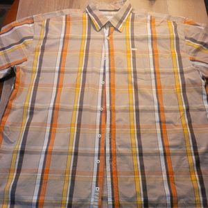 Mens Big Tall 5X Multi-colored Tan Orange Striped Casual Pocket Button Up Shirt